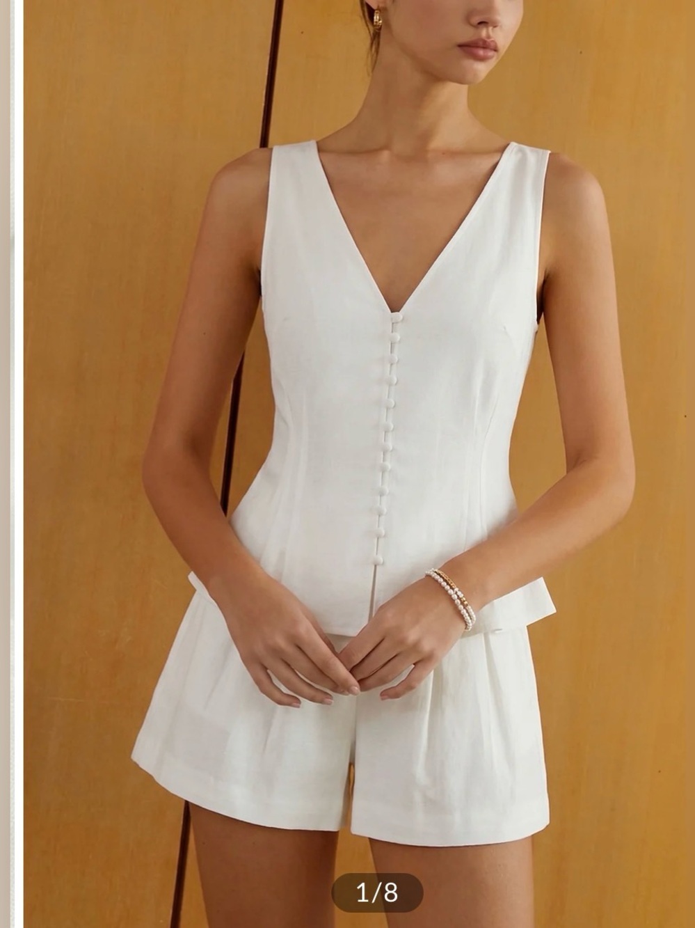 Commense White Linen-Blend Button Tank & High-Waist Shorts Set - Picture 7 of 8